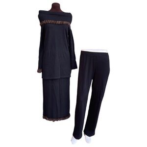 Mel & Lisa Vintage Cashmere Silk Mink Fur Boatneck  Black Top, Skirt & Pants S